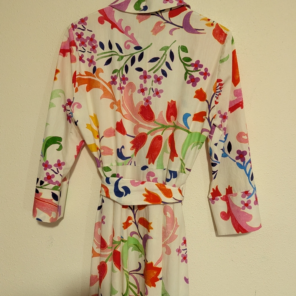 Zara Floral Midi Poplin Belted Shirt Dress Bloggers Fav. size L - Picture 7 of 7